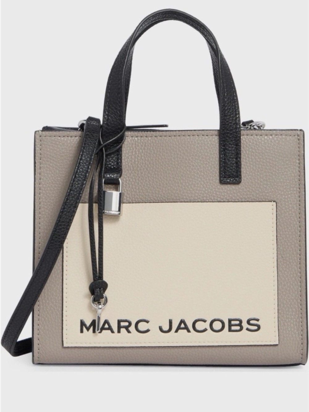 Marc Jacobs Two-Tone Taupe and Cream Leather Tote with Black Handles
